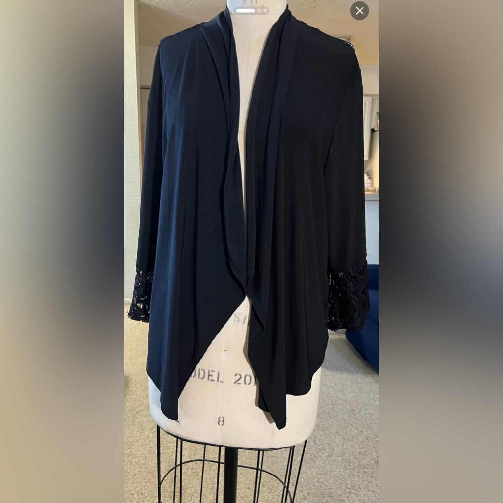 Black Draped Cardigan With Waterfall Front